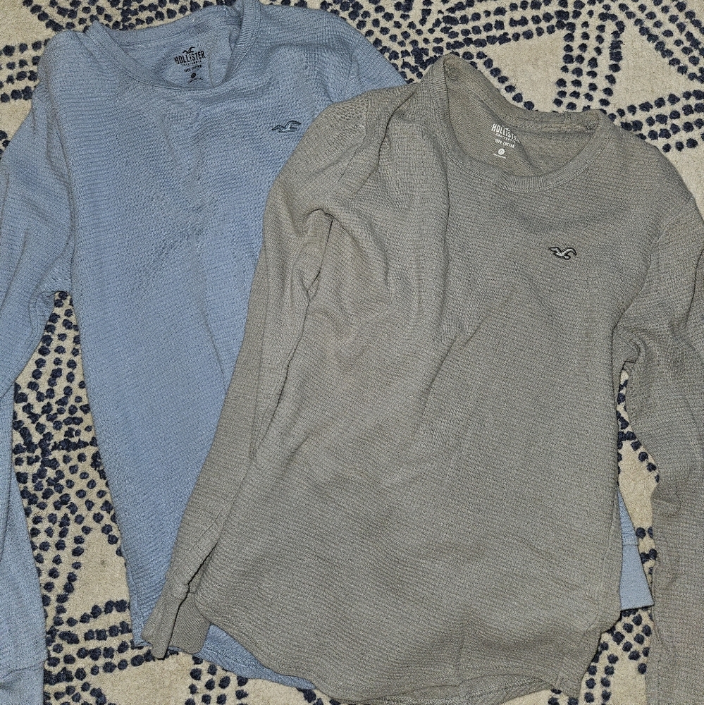 2 Hollister Waffle Thermal Blue and Gray Long Sleeve Shirts, XS